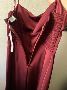 Burgundy Satin Slip Dress with Smocked Sides